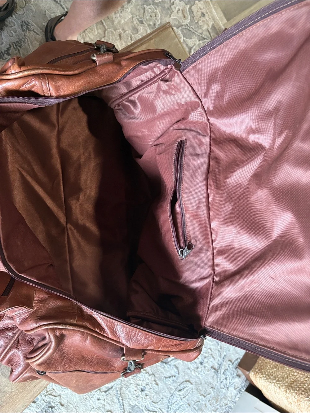 Leather Weekender Duffel Bag - Brown